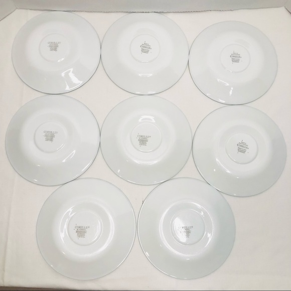 Vintage Set of 8 Corelle Saucers  Swirl Green Rim - Picture 3 of 3